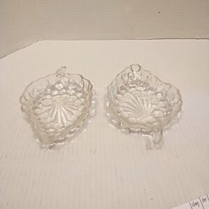 Grape Cluster Shape Candy Dishes Set Of Two Cut Glass Crystal 7" x 4.5" Vintage